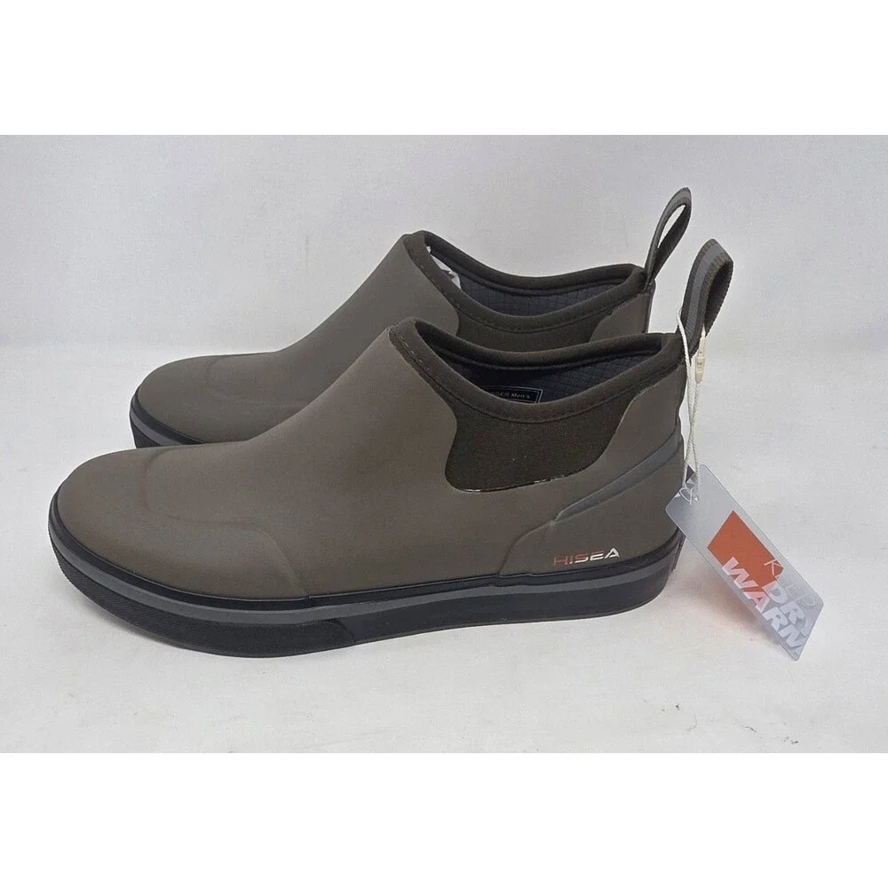 HISEA Waterproof Low-Top Deck Boots Voyager Slip Mens Size 10 Olive Green Rubber